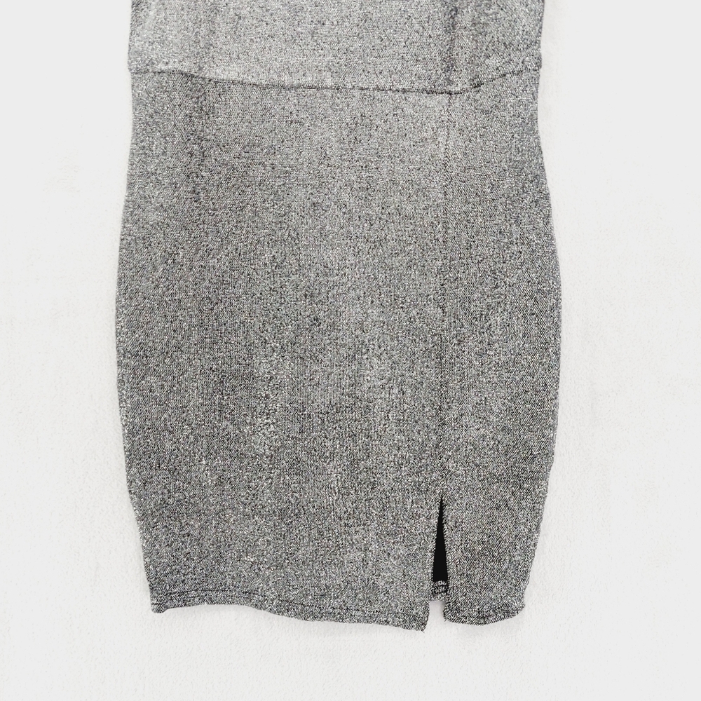New Lulus Take Me Anywhere Silver Sparkly Asymmetrical Bodycon Mini Dress P4459 - Picture 3 of 9